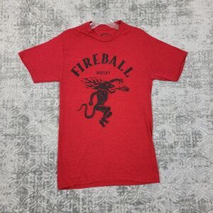 Fireball Whiskey T-Shirt Women's Small Red Black Splatter Short Sleeve Demon